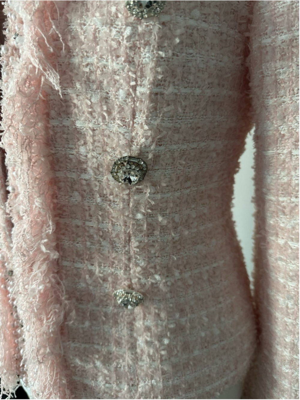 Women's Pink Tweed Jacket Strass &Pearl Size S/M - Picture 5 of 11